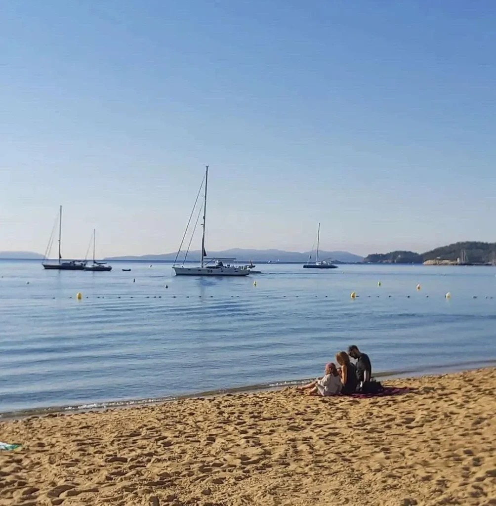 Family looking at boats